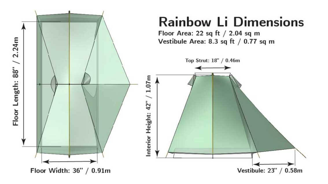 Tarptent Rainbow Li dimensions